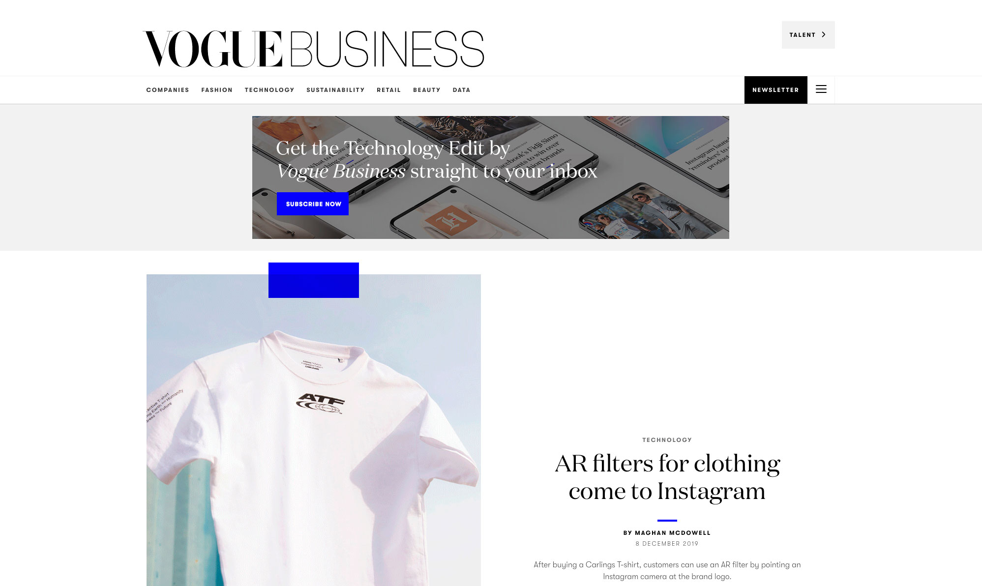 Article screenshot from Vogue Business